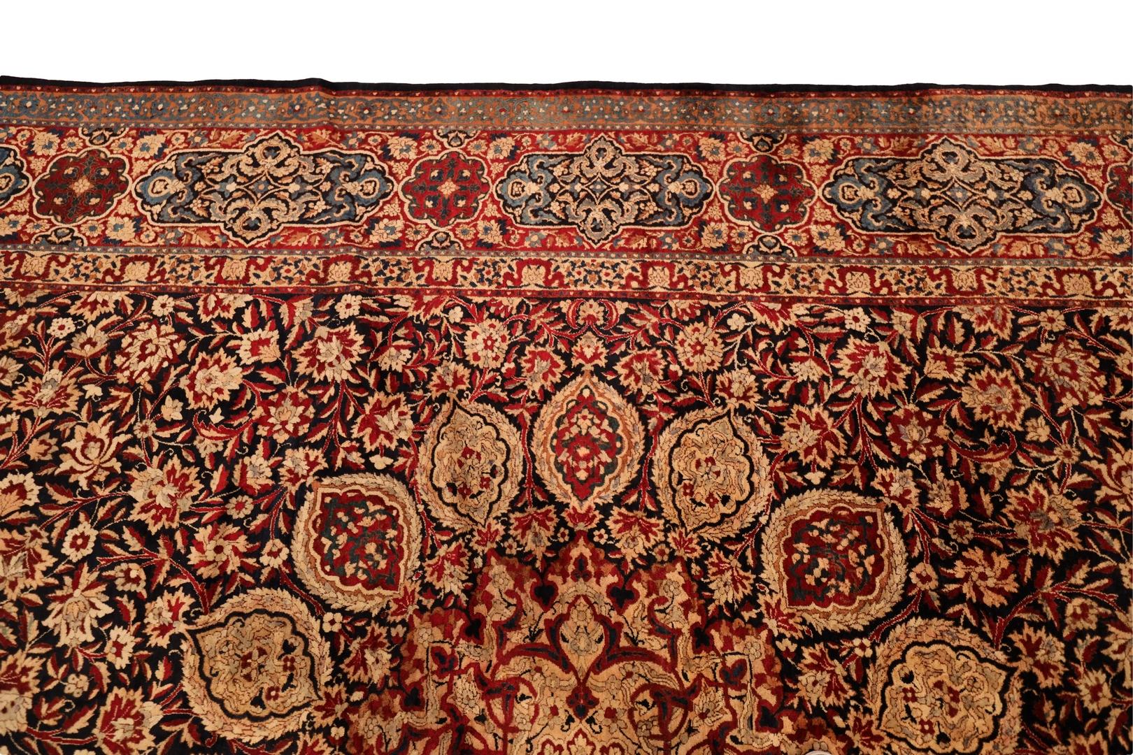 Yazd-Kerman Signed Antique Rug; Red, Beige, & Deep-Navy - 9 x 19 For Sale 1