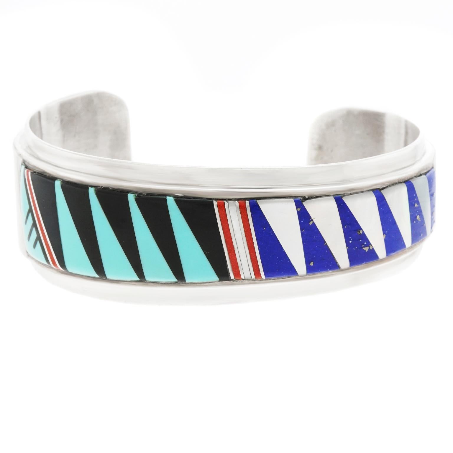 Cabochon Yazzie Family Inlaid Stone Sterling Cuff Bracelet Navajo