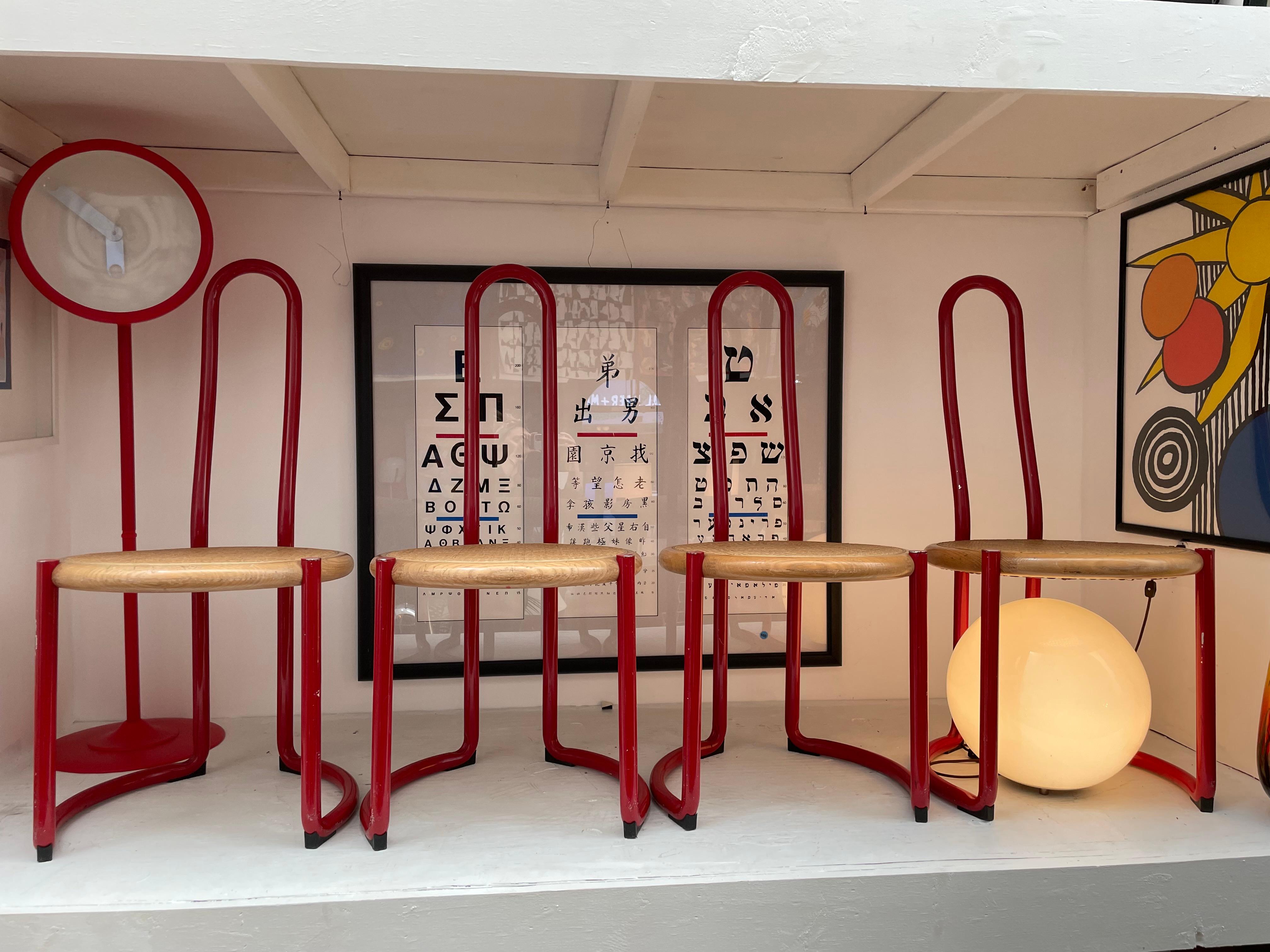 Late 20th Century Ycami Red Italian Metal and Cain Dining Chairs 'Set of 4'