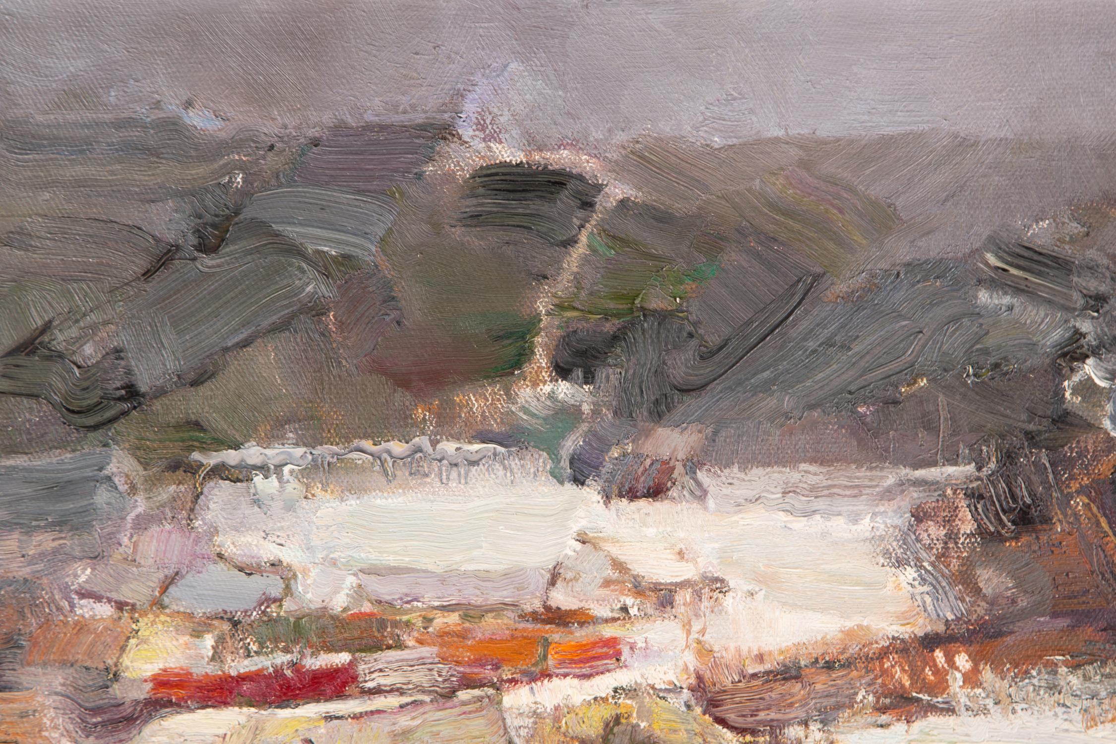 Abstraktes Original-Ölgemälde auf Leinwand „Winter 3“ von Ye Huang im Angebot 1