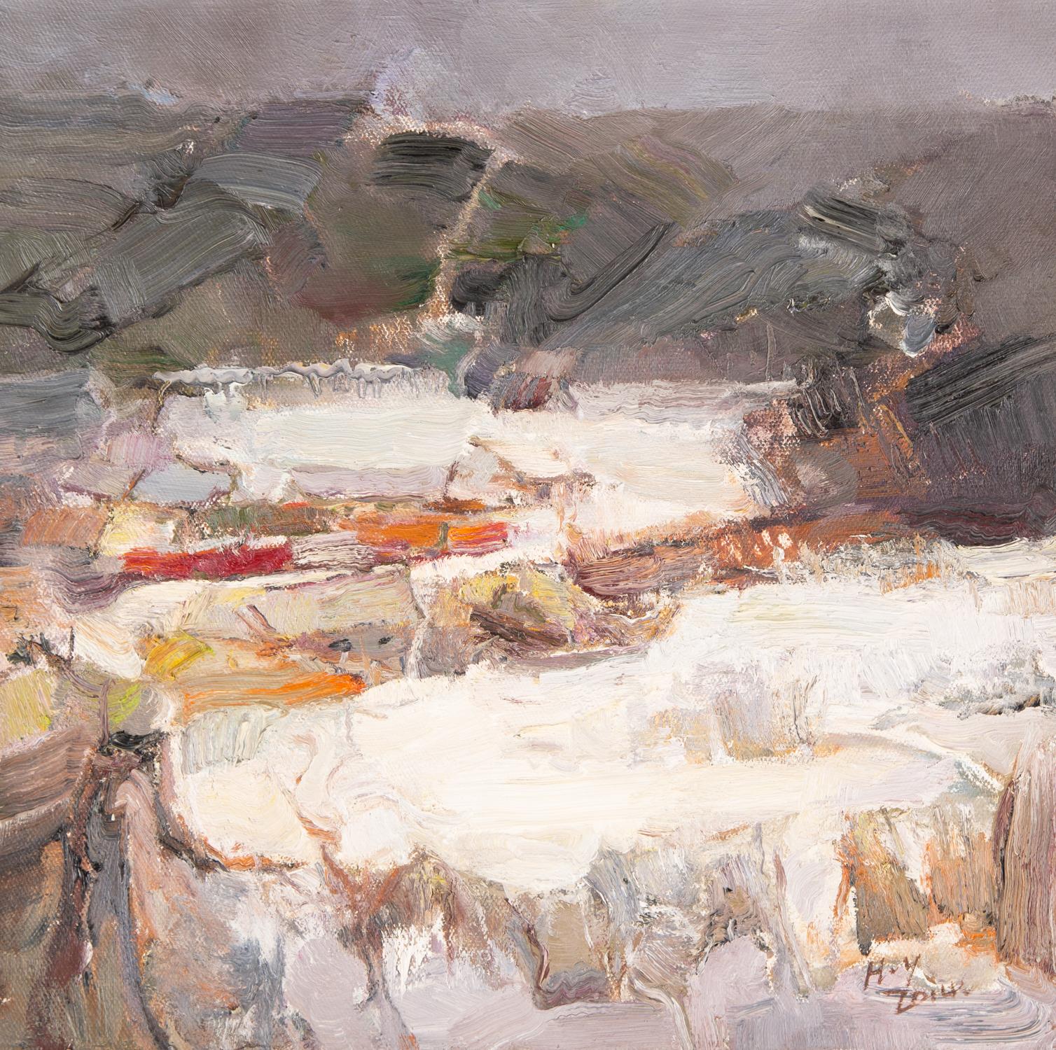 Abstraktes Original-Ölgemälde auf Leinwand „Winter 3“ von Ye Huang