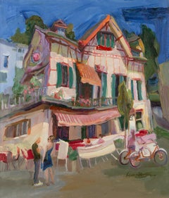Ye Huang Contemporary Original Oil On Canvas "Sunday Cafe" (Huile sur toile contemporaine)