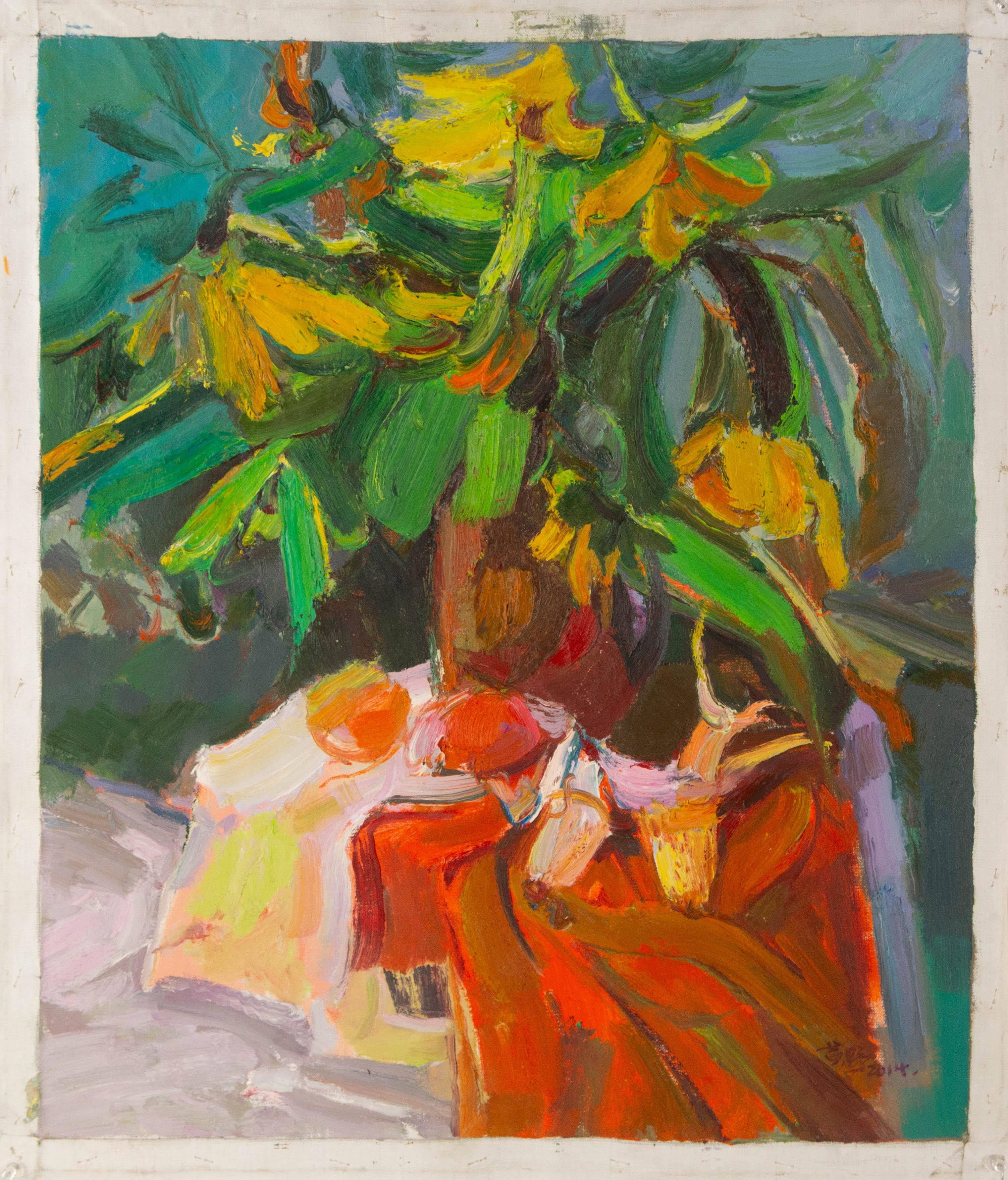 Ye Huang Floral Original Öl auf Leinwand 