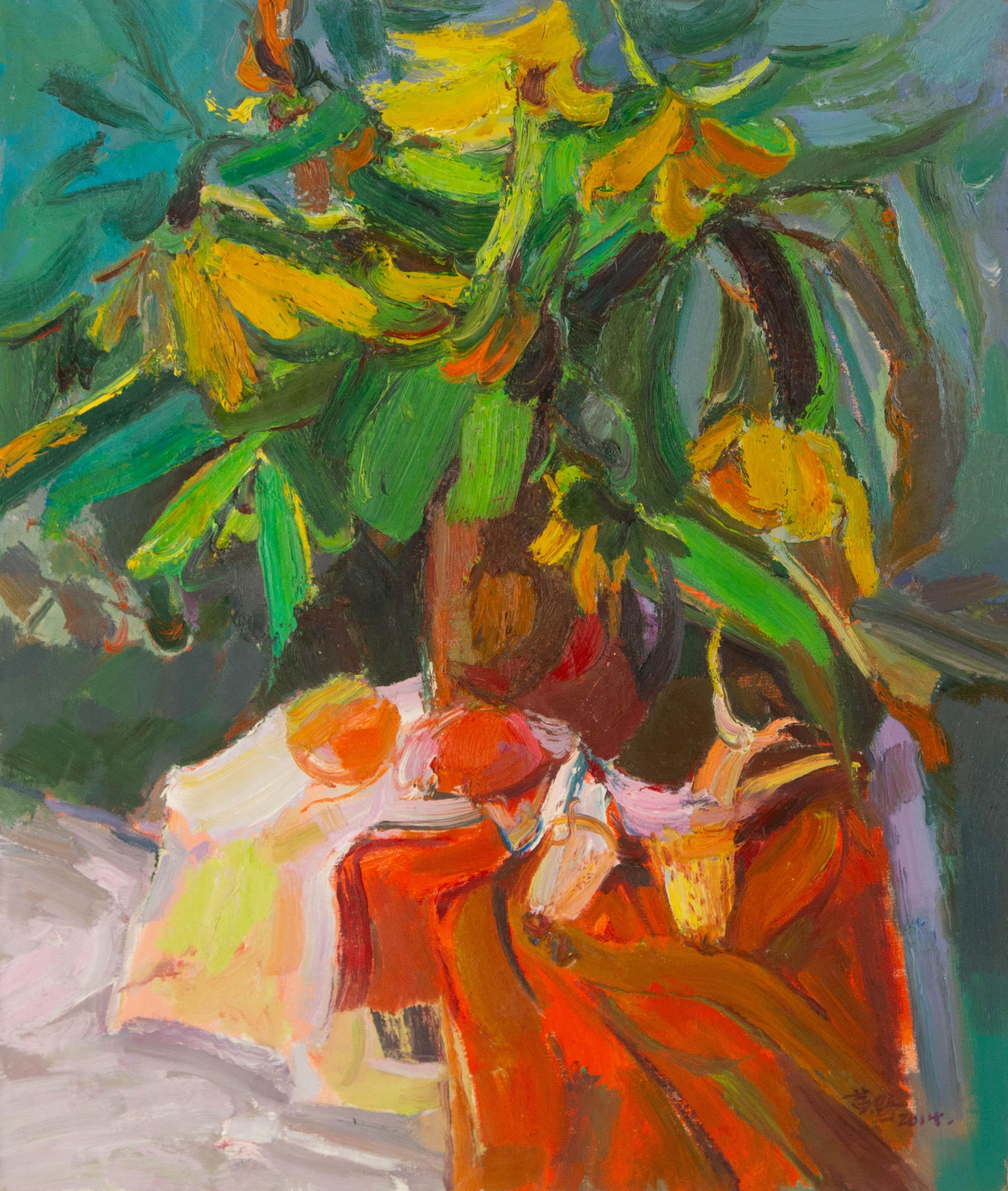 Ye Huang Floral Original Oil On Canvas "Early Autumn"