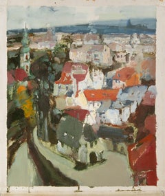 Ye Huang Landscape Original Oil On Canvas "Prague Town "