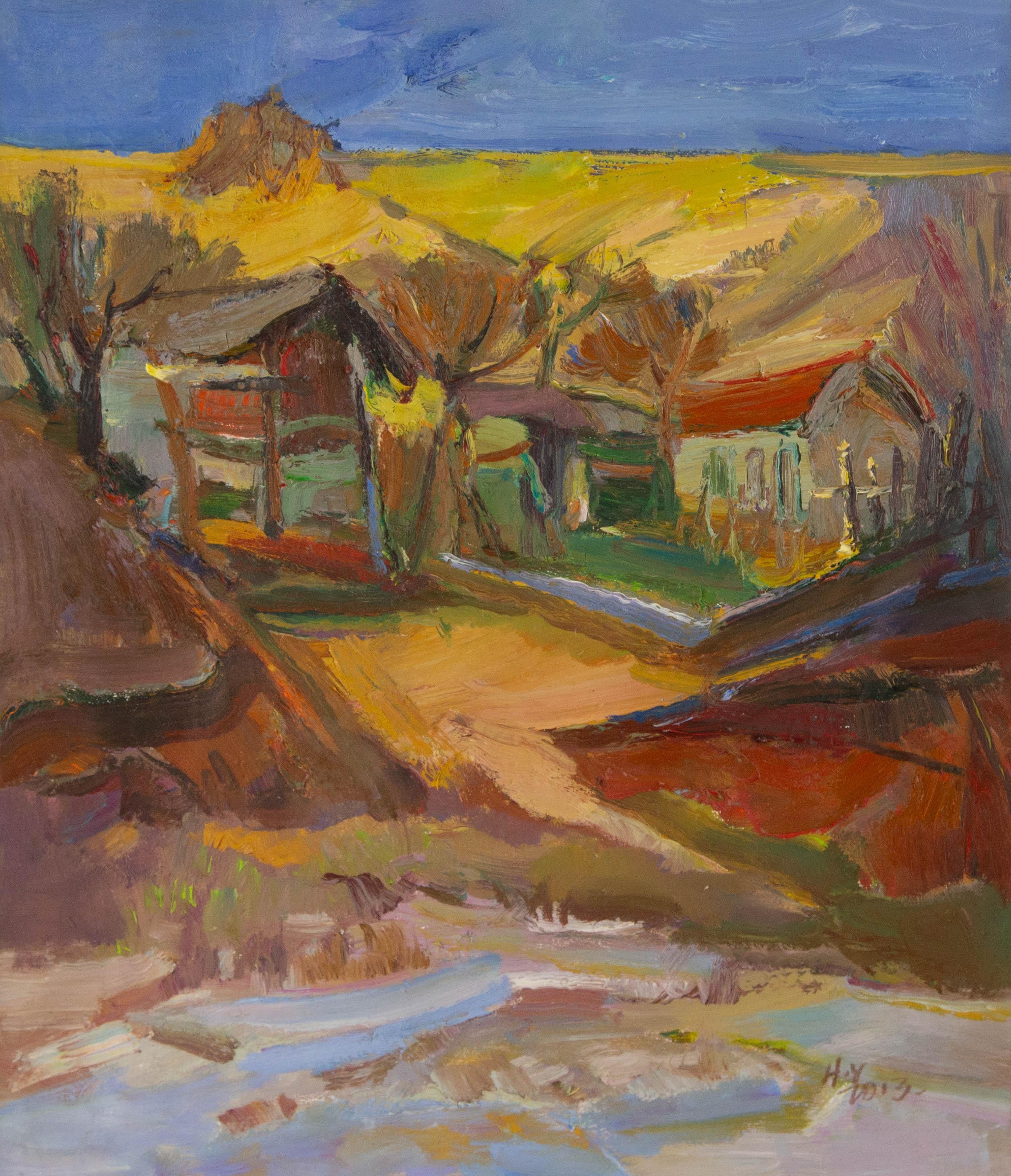 Ye Huang Landscape Original Oil On Canvas "Village Folks "