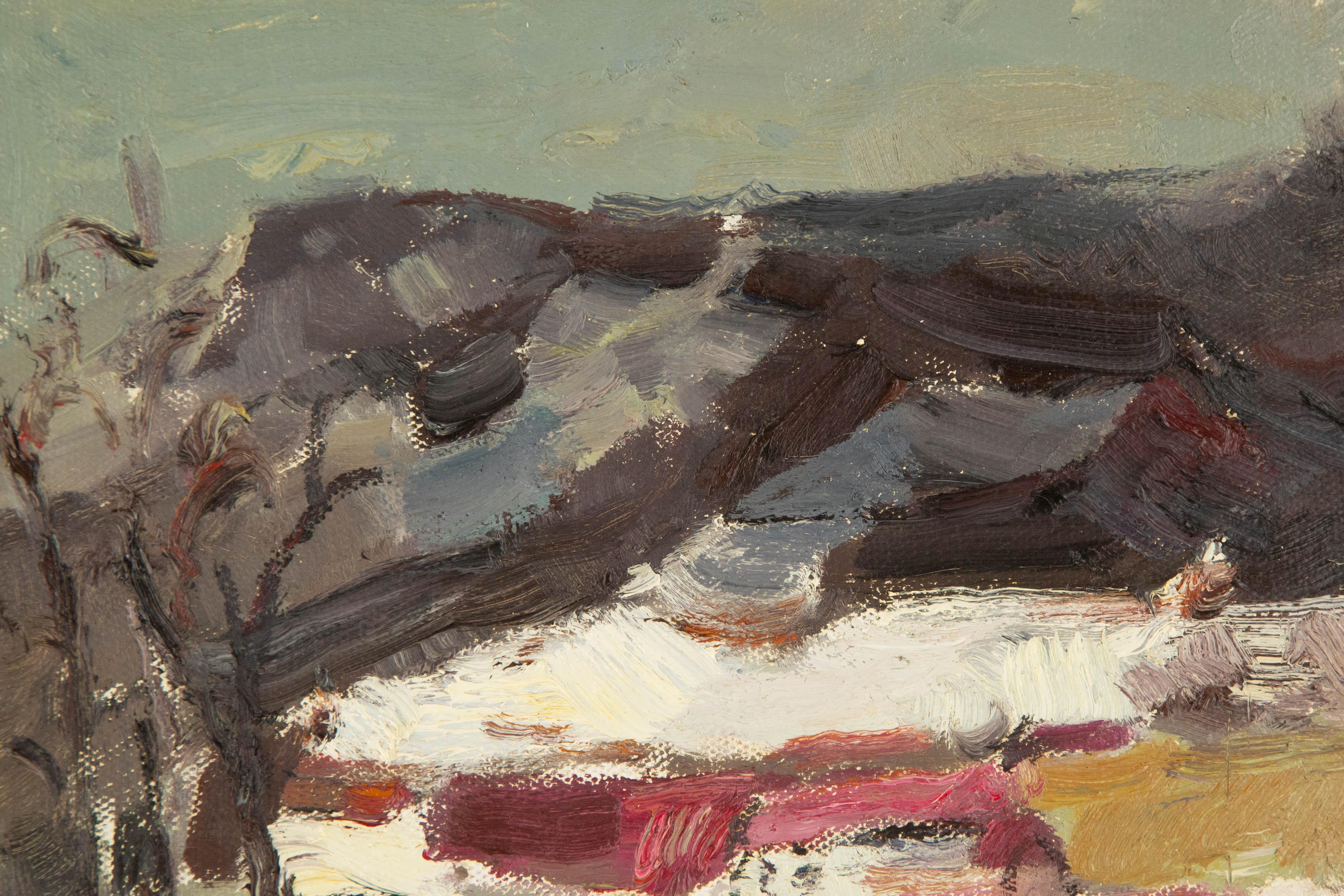 Ye Huang Landschaft, Original, Ölgemälde auf Leinwand, „Warmiger Winter“ im Angebot 1