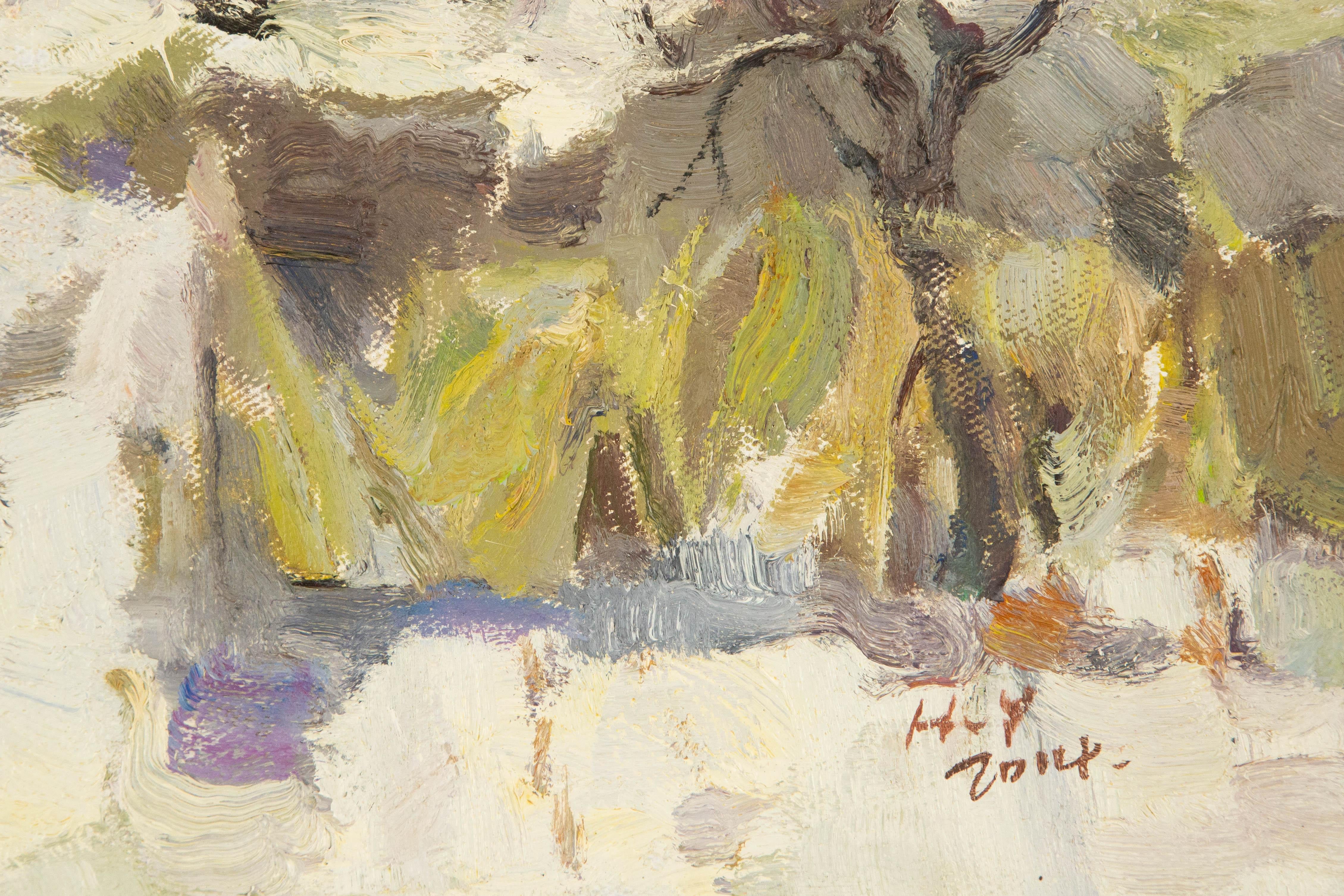 Ye Huang Landschaft, Original, Ölgemälde auf Leinwand, „Warmiger Winter“ im Angebot 4