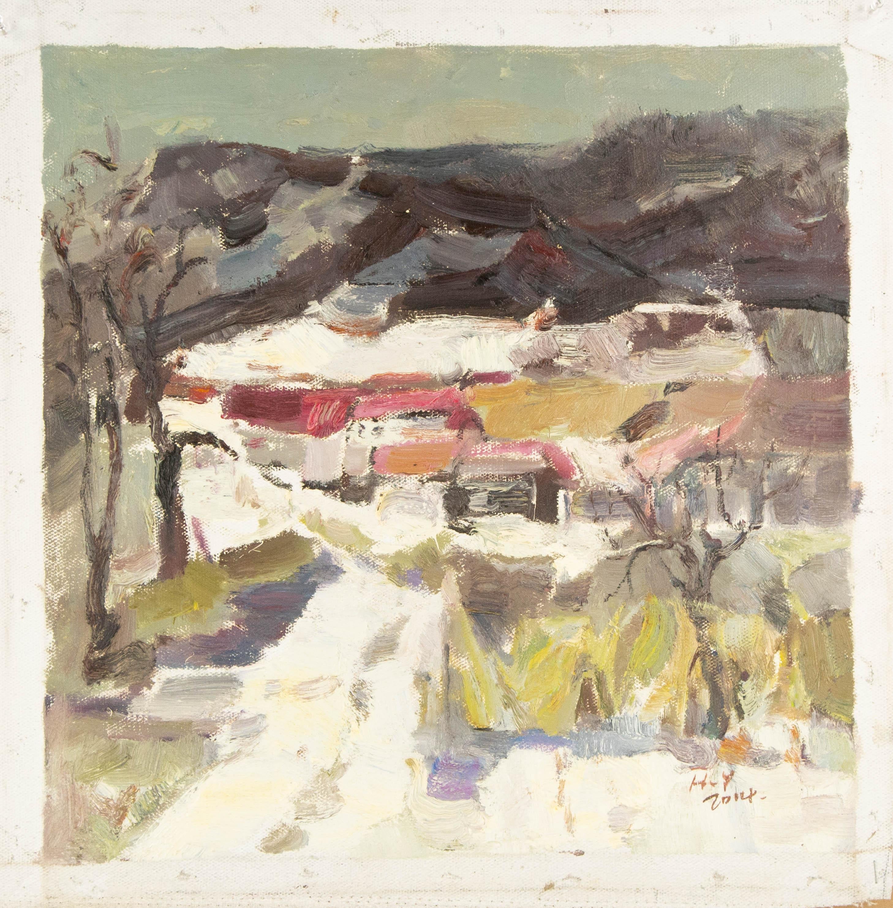 Ye Huang Landschaft, Original, Ölgemälde auf Leinwand, „Warmiger Winter“ im Angebot 7