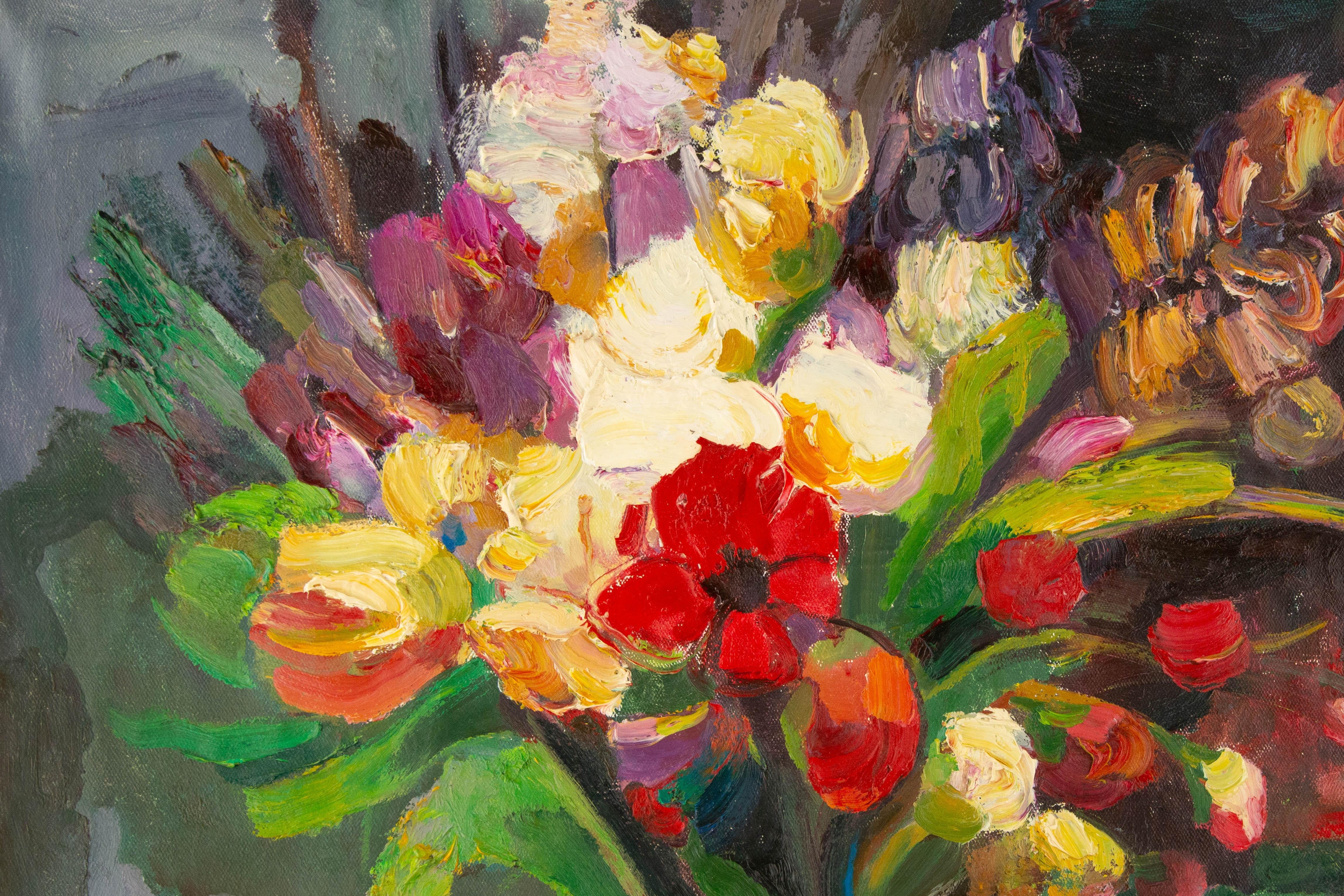 Ye Huang Stillleben Original Ölgemälde auf Leinwand „Wilde Blumen in meiner Vase“ im Angebot 1