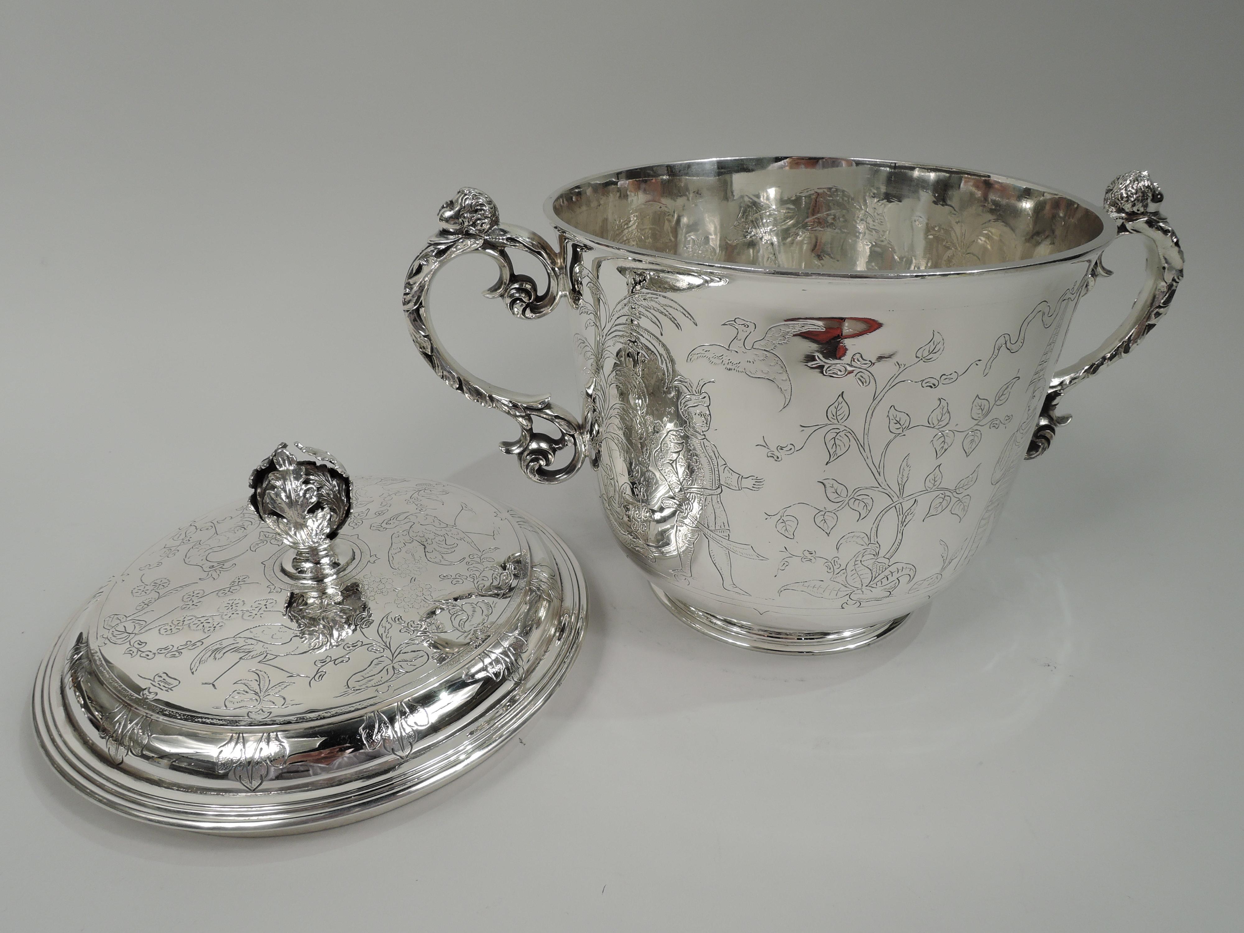 Charles II Ye Olde English Sterling Silver Porringer Ice Bucket by Comyns For Sale