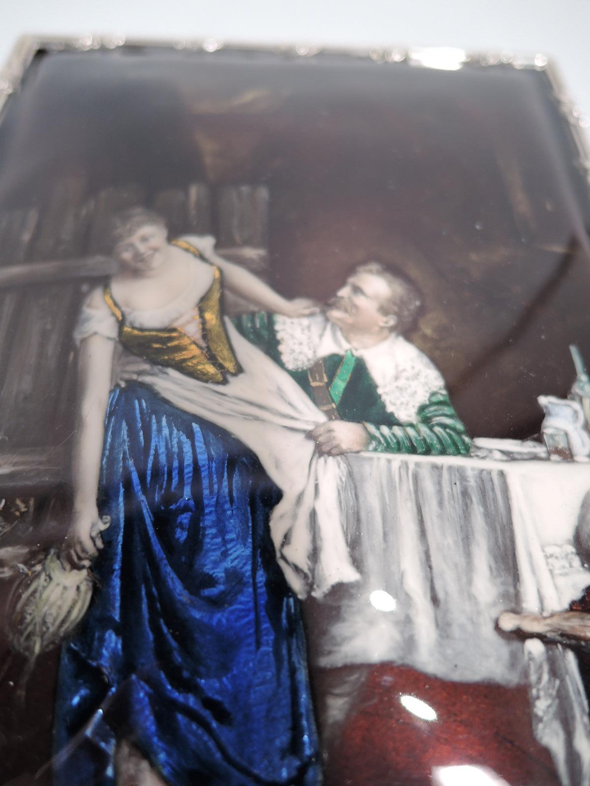 North American Ye Olden Days Enamel Box with Merry Wench and Groping Toper