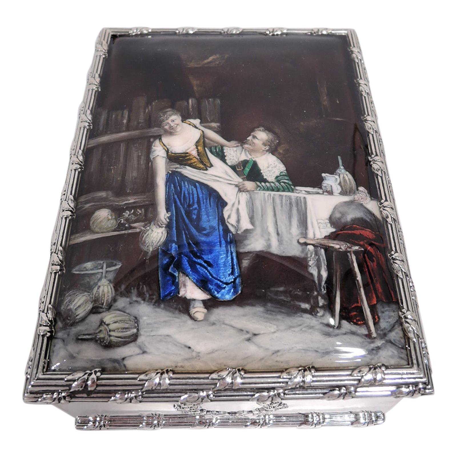 Ye Olden Days Enamel Box with Merry Wench and Groping Toper