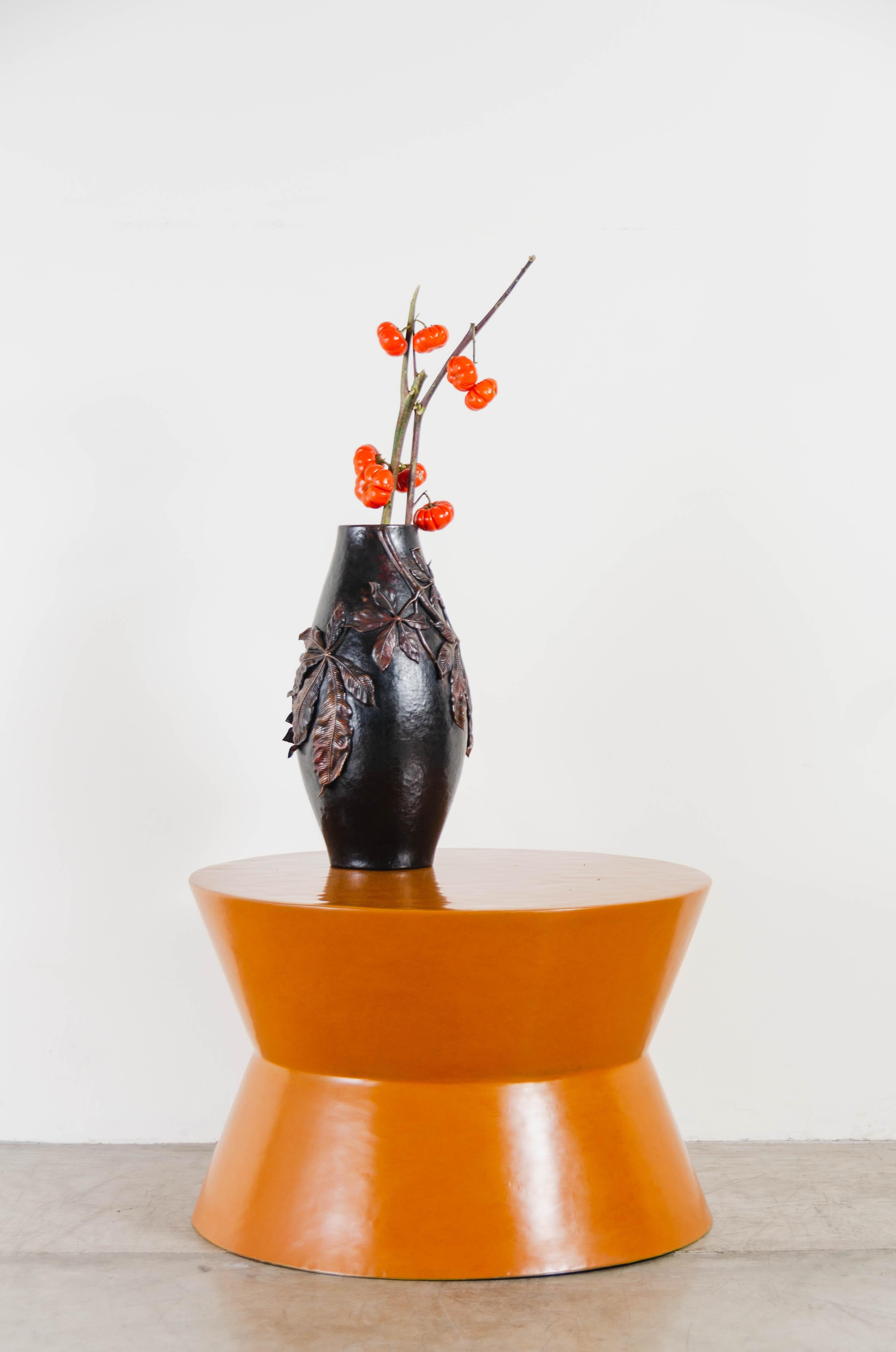 Ye Zhi Ping Vase, Antique Copper by Robert Kuo, Hand Repousse, Limited Edition In New Condition For Sale In Los Angeles, CA