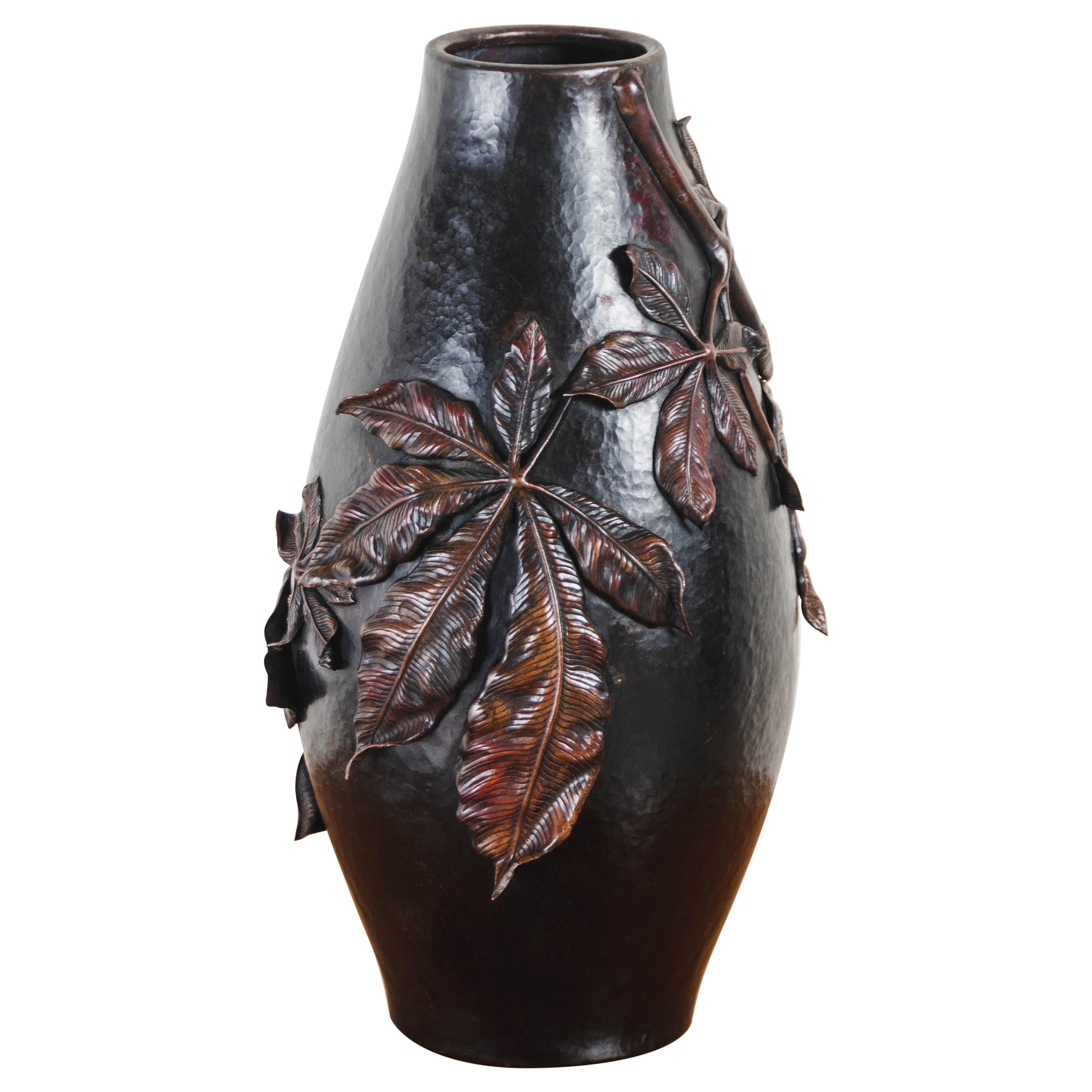 Ye Zhi Ping Vase, Antique Copper by Robert Kuo, Hand Repousse, Limited Edition For Sale