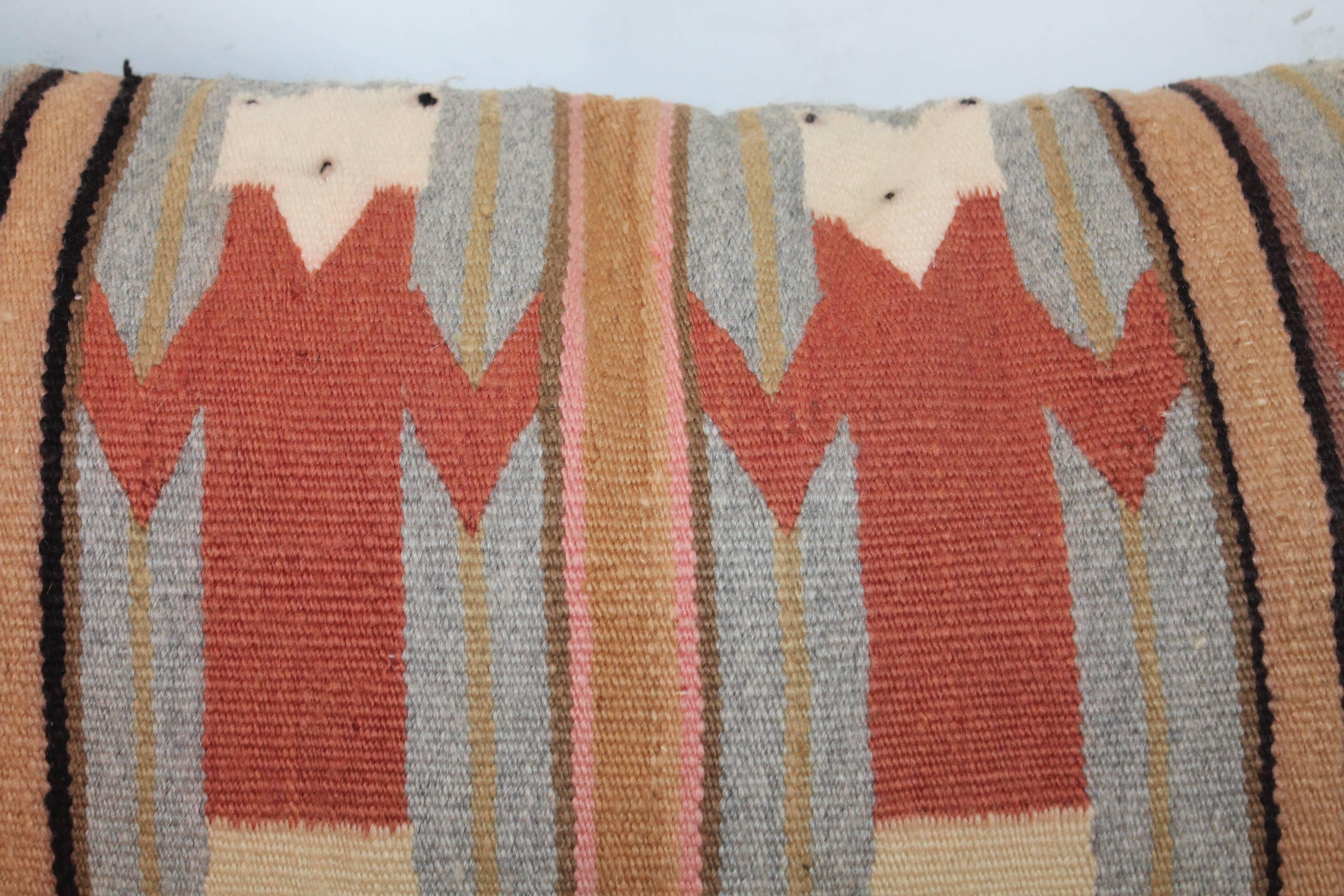  Early Yea Indian Weaving Bolster pillow in fine condition. The backing is in black cotton linen fabric.