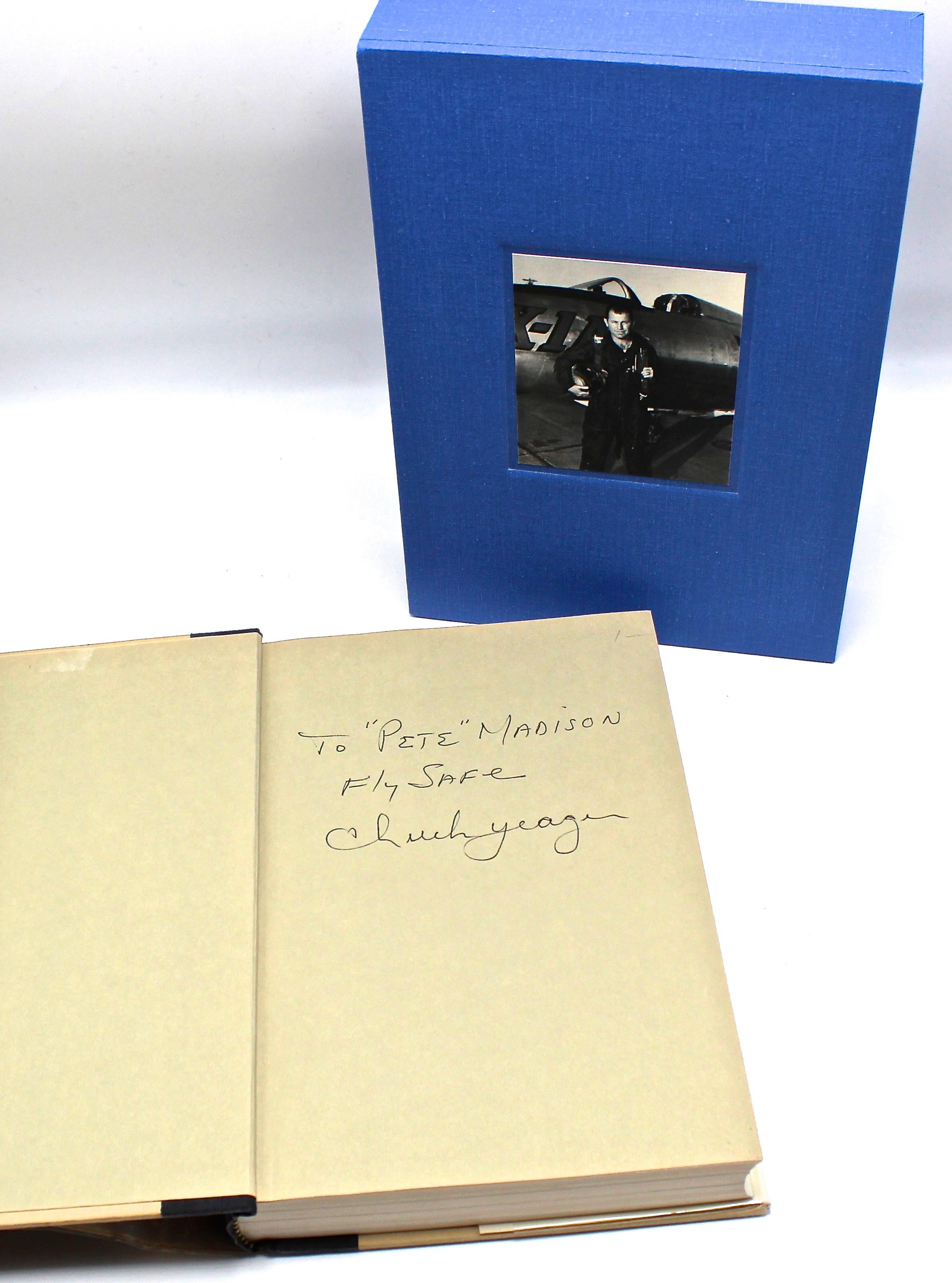 Yeager, Chuck and Leo Janos. Yeager: An Autobiography. New York: Bantam Books, 1985. Early printing signed and inscribed by Yeager. Has original dust jacket and is housed in custom slipcase.

This early printing of Yeager: An Autobiography was