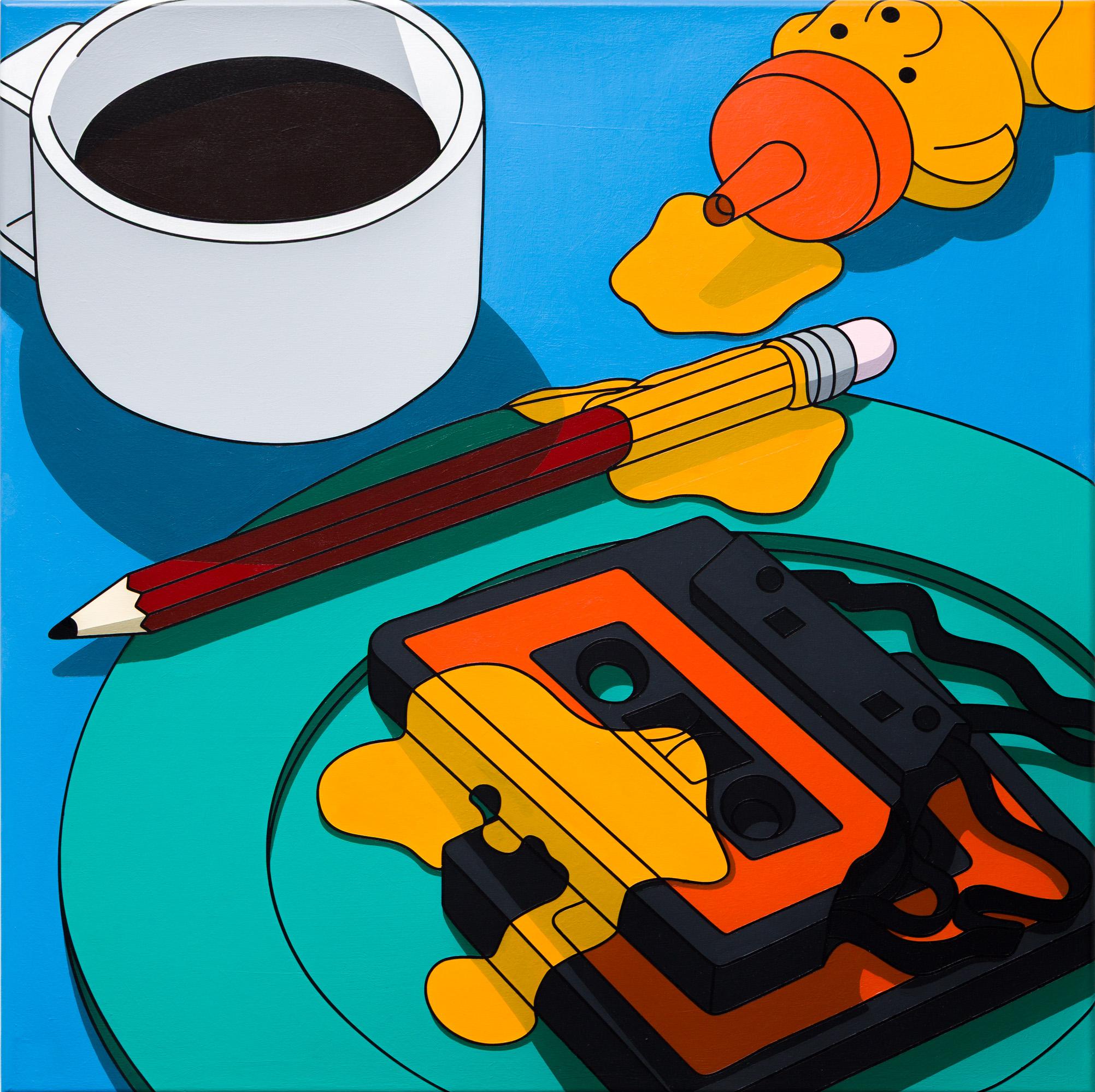 YEAHYEAHCHLOE Still-Life Painting - "A Forgotten Feast: Breakfast", Morning Still Life with Coffee and Cassette Tape