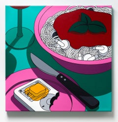 "A Forgotten Feast: Dinner", Still Life with Spaghetti, Basil, and Wine Glass