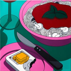 "A Forgotten Feast: Dinner", Still Life with Spaghetti, Basil, and Wine Glass