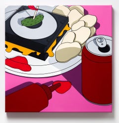 "A Forgotten Feast: Lunch", Still Life with Pickle, Bread Rolls, & Red Soda Can