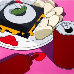 "A Forgotten Feast: Lunch", Still Life with Pickle, Bread Rolls, & Red Soda Can