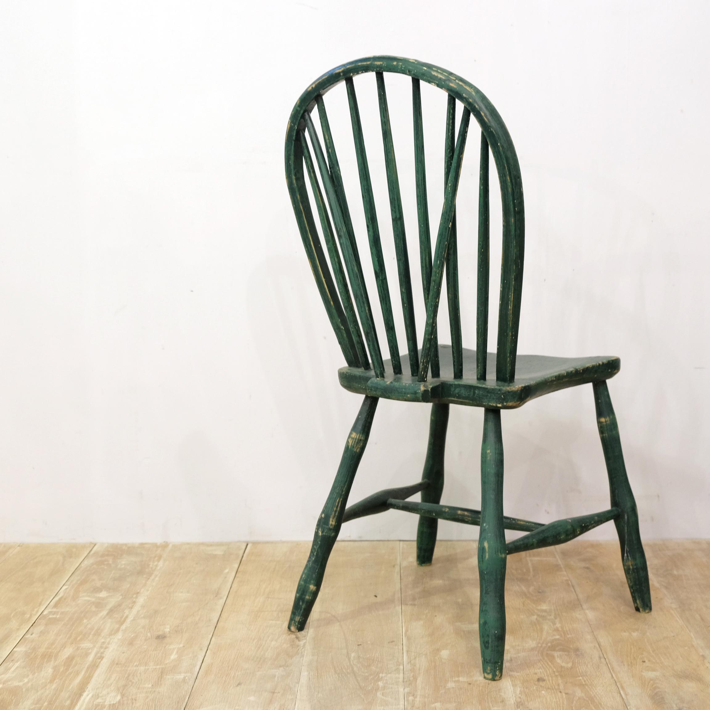 Hand-Carved Yealmpton Side Chair, Old Green Paint, English, West Country, 1820s, Country