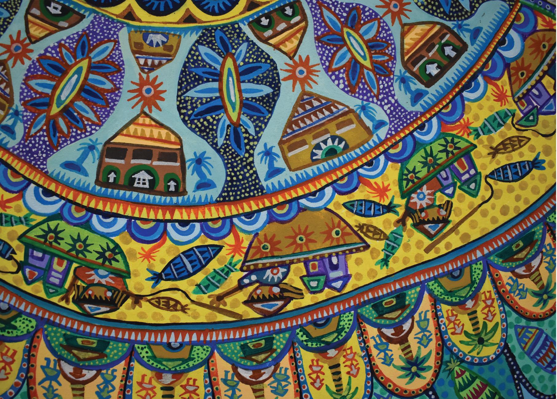La beauté des cultures ethniques d'Asie du Sud-Est, style brut de Dubuffet - Painting de Yeanni Koo