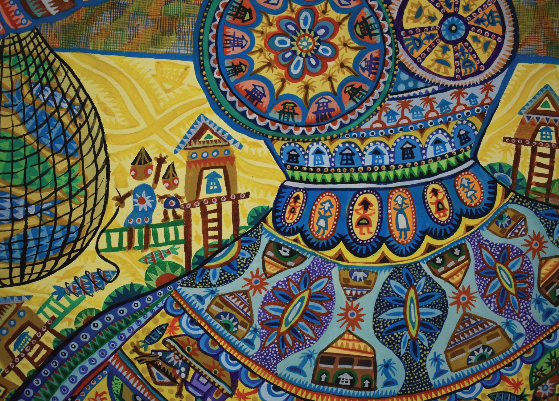 La beauté des cultures ethniques d'Asie du Sud-Est, style brut de Dubuffet - Outsider Art Painting par Yeanni Koo