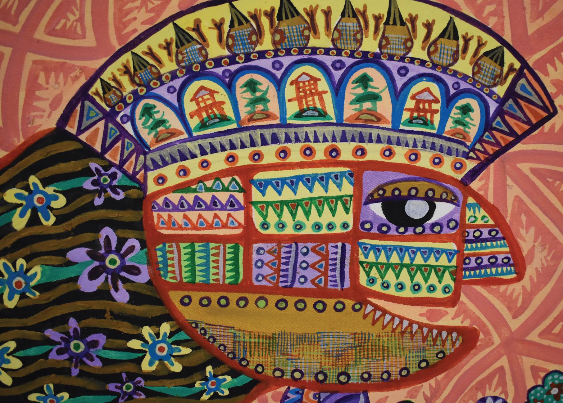 Bellezza delle culture etniche del sud-est asiatico, stile art brut di Dubuffet - Painting Outsider Art di Yeanni Koo