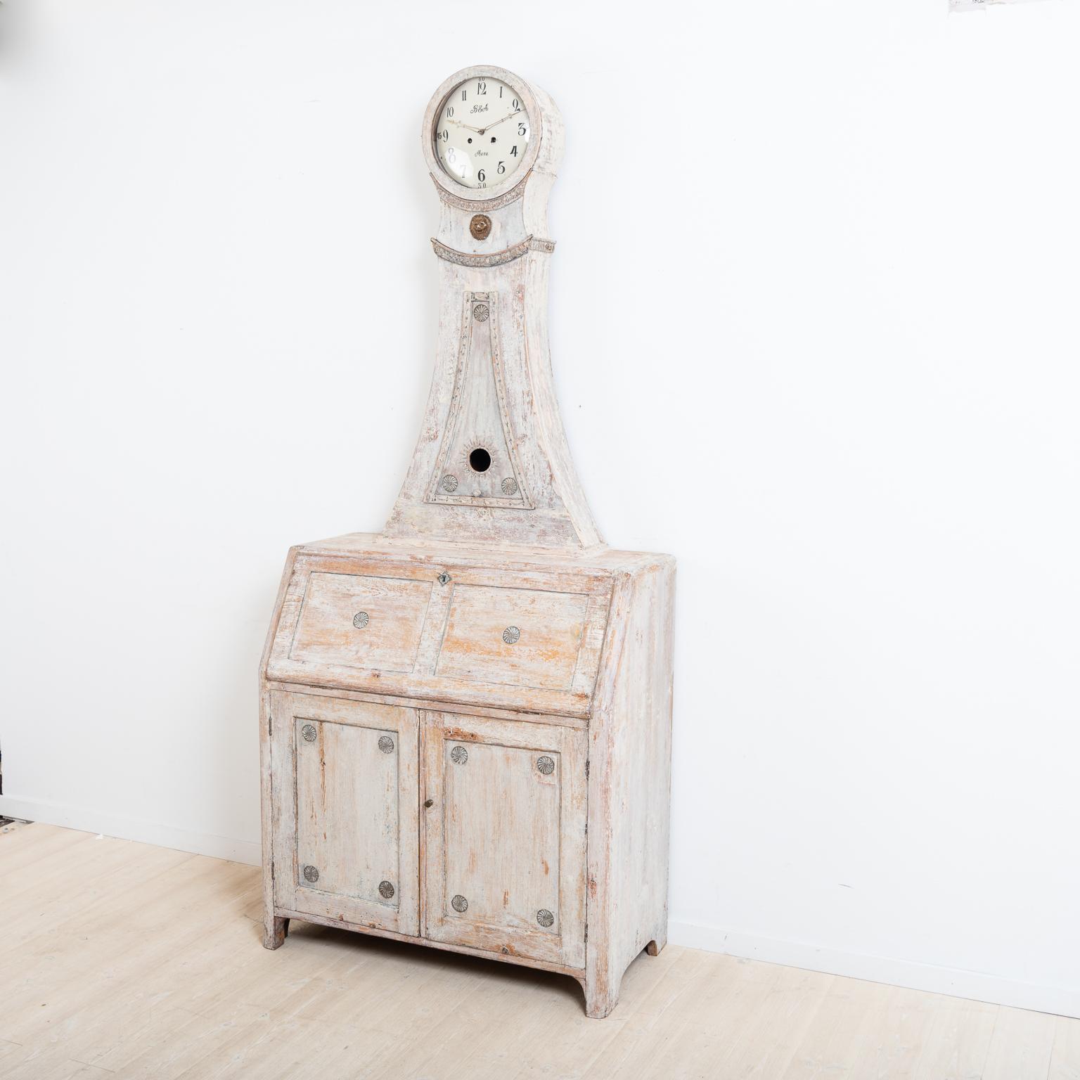Year 1800 Swedish Gustavian Clock Cabinet and Bureau 4