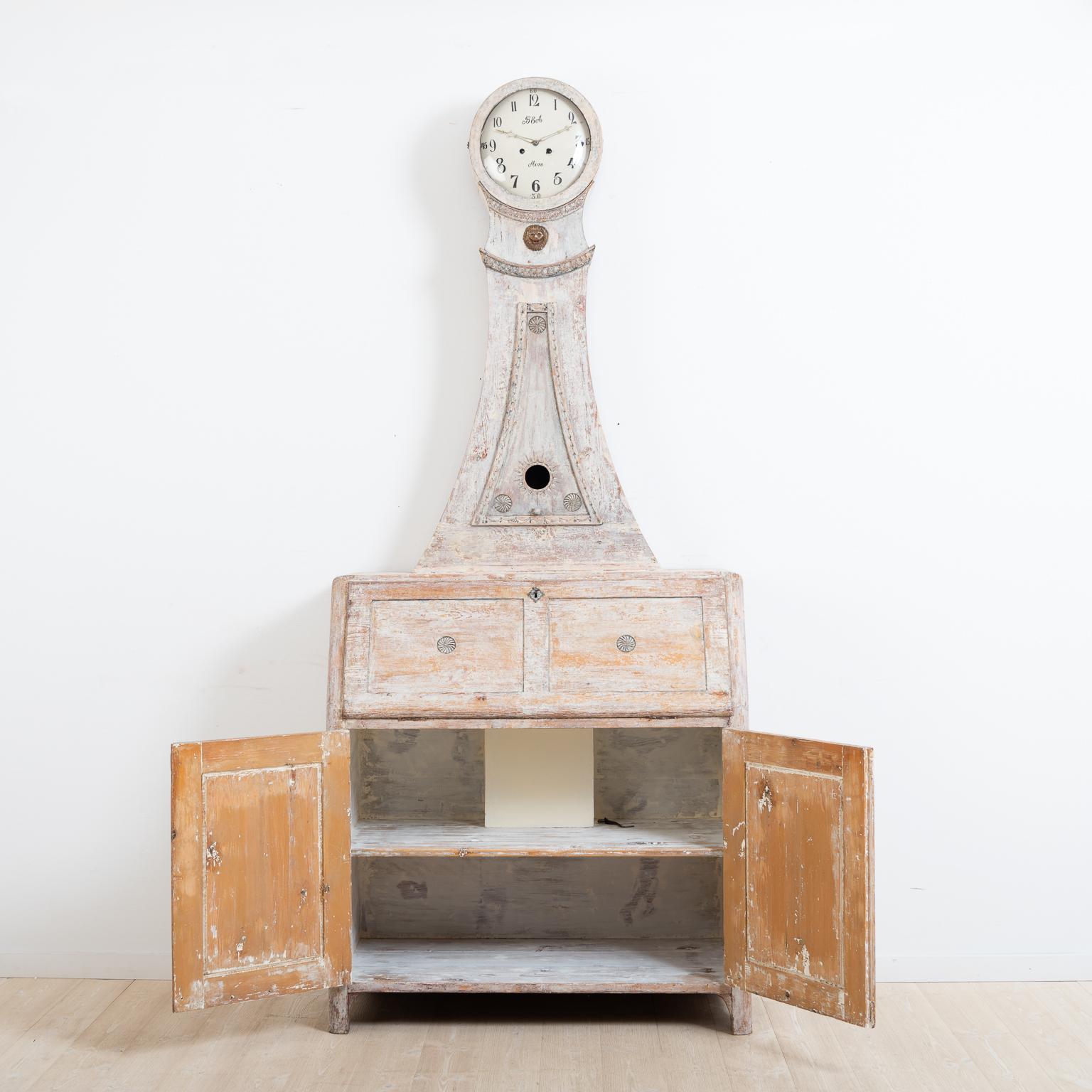 Hand-Crafted Year 1800 Swedish Gustavian Clock Cabinet and Bureau