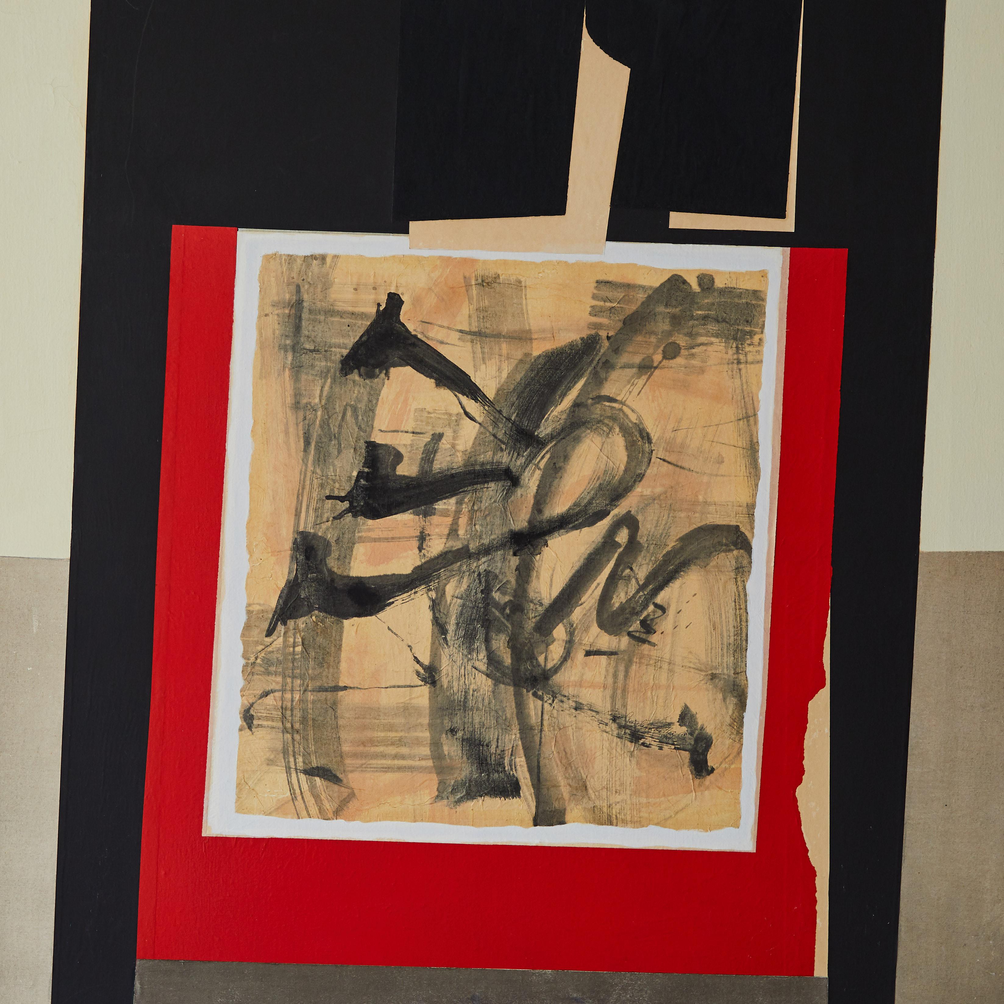 Framed mixed-media painting by New York artist, Renee Ritter. Made in USA, circa 1984.