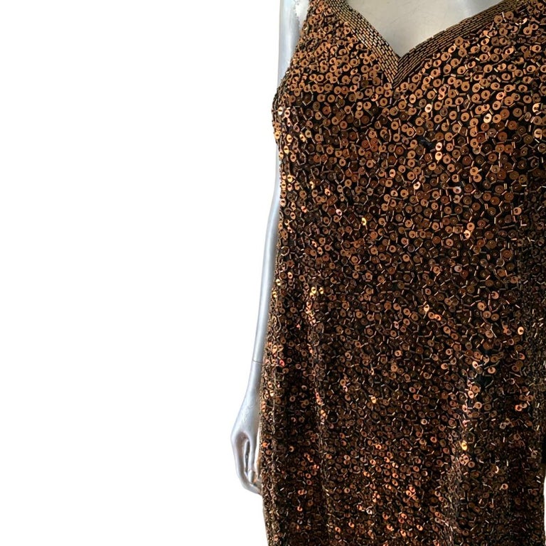 Yearick Hand Beaded Bronze and Black Bugle Bead and Sequin Tank Dress