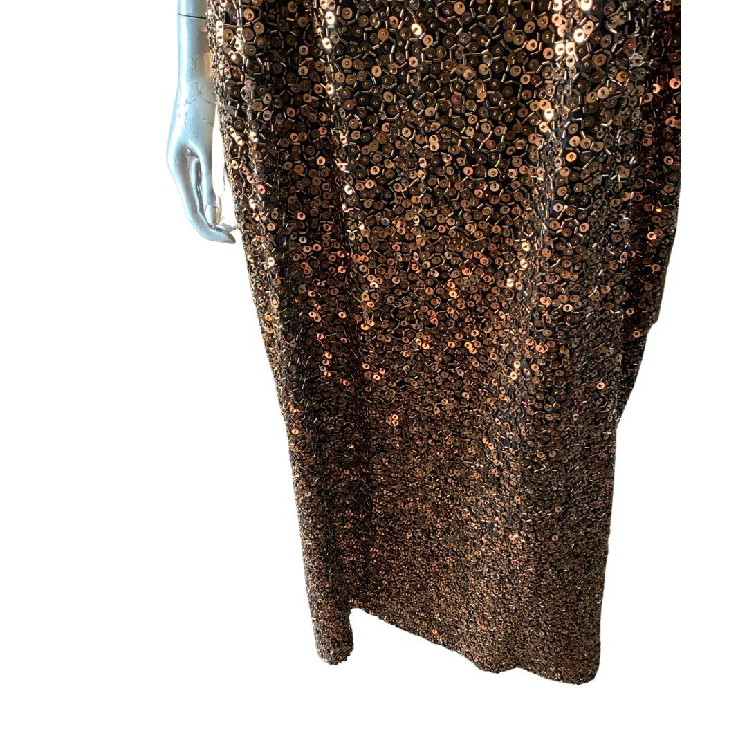 Yearick Hand Perlen Bronze und Schwarz Bugle Perlen & Pailletten Tank Kleid Rare Größe 18 im Angebot 1