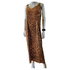 Yearick Hand Beaded Bronze and Black Bugle Bead & Sequin Tank Dress Rare Size 18