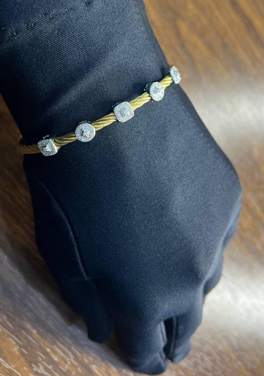 YeBrown Bracciale a cavi neri in oro bianco rosa 18 carati con diamanti in filigrana in vendita 4