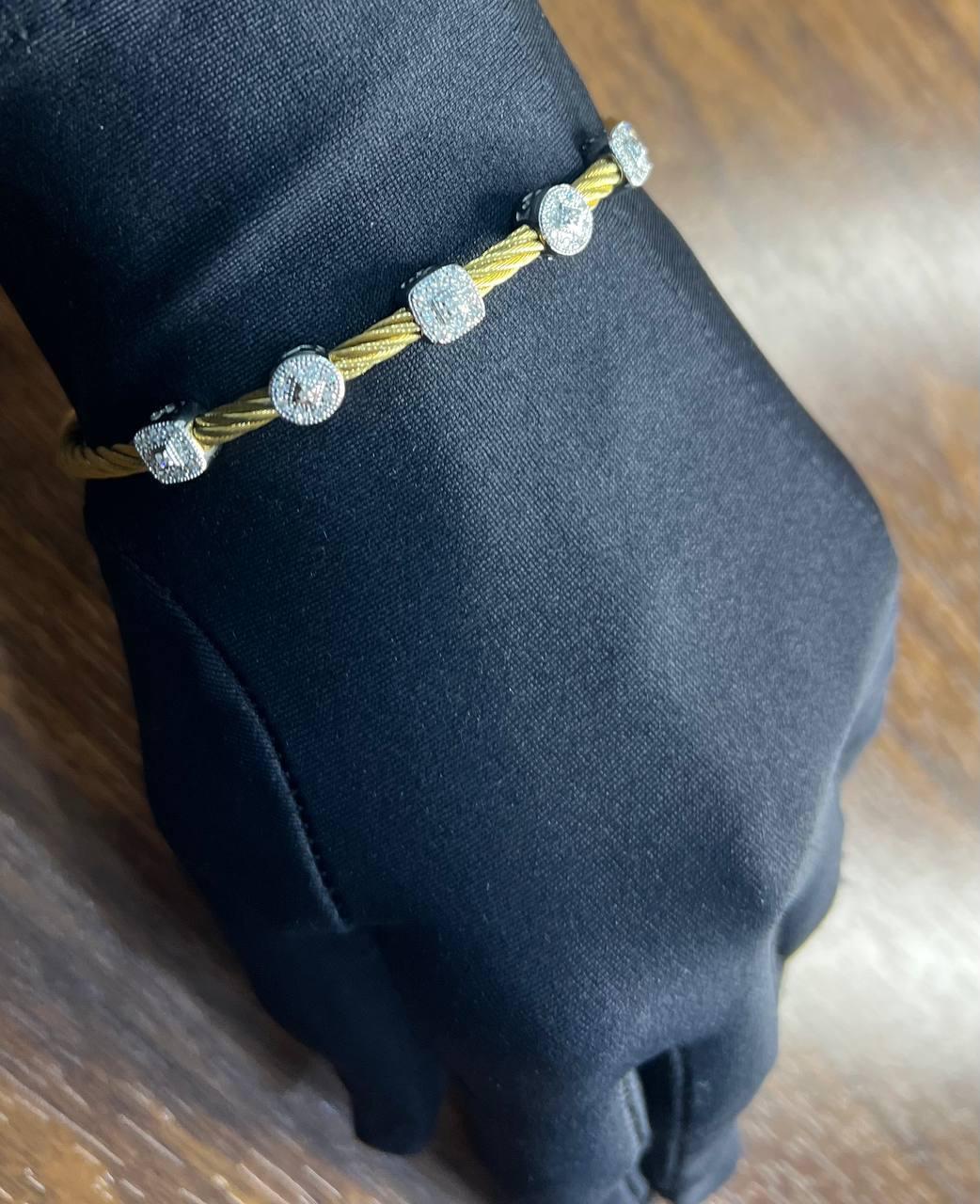 YeBrown Bracciale a cavi neri in oro bianco rosa 18 carati con diamanti in filigrana in vendita 5