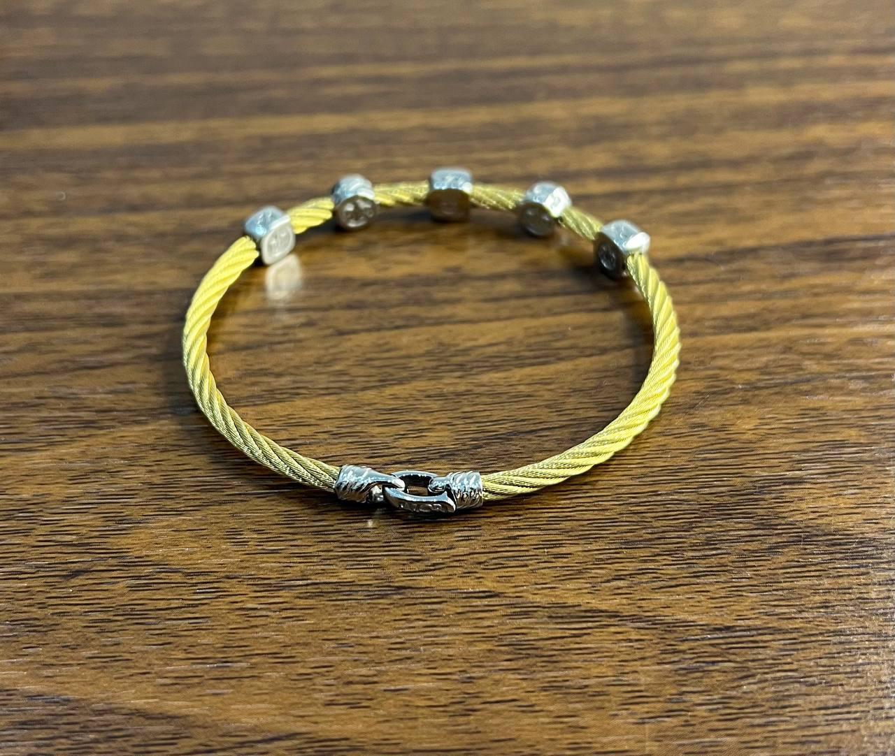 Donna YeBrown Bracciale a cavi neri in oro bianco rosa 18 carati con diamanti in filigrana in vendita