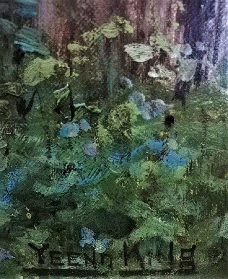 „Mädchen im Hausgarten, Sommer- englische Landschaftslandschaft, Öl auf Leinwand (Schwarz), Figurative Painting, von Yeend-King