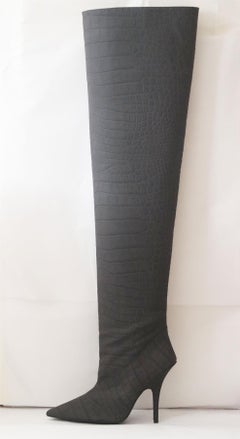 Yeezy Crocodile Embossed Leather Thigh High Boots