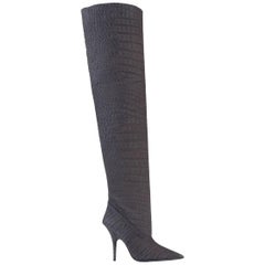 Used Yeezy Crocodile Embossed Leather Thigh High Boots