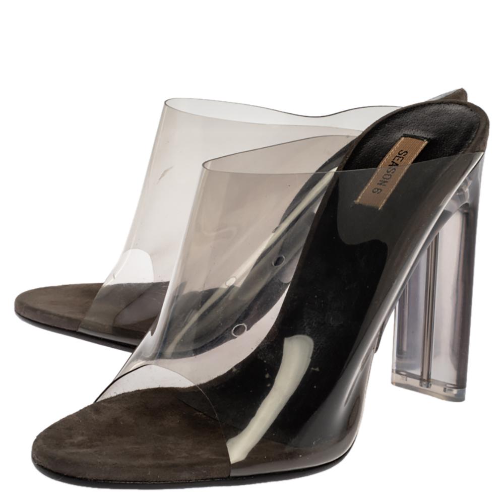 Black Yeezy Grey PVC Season 6 Mule Sandals Size 36
