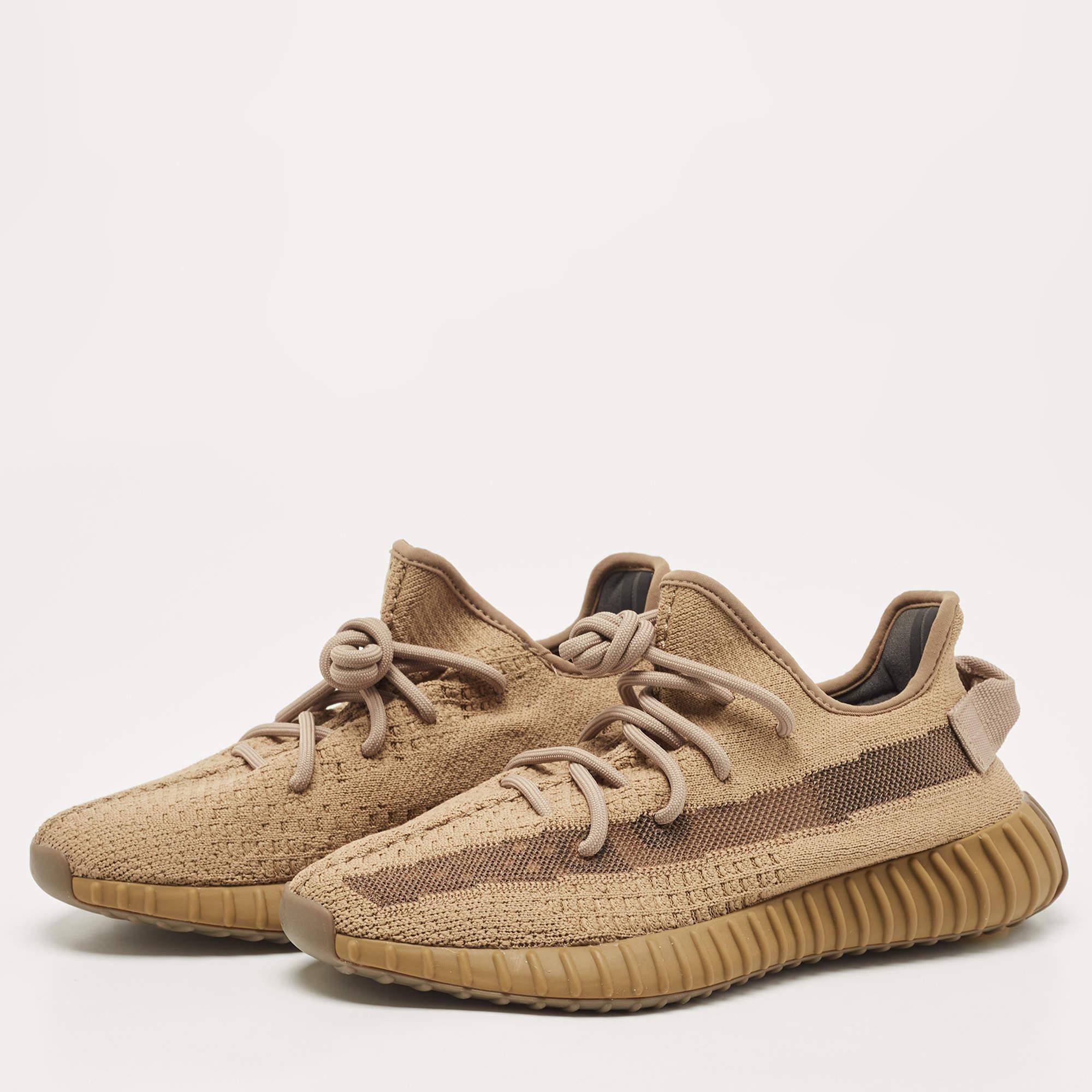 Women's Yeezy x Adidas Brown Mesh and Fabric Boost 350 V2 Earth Sneakers Size 39 1/3