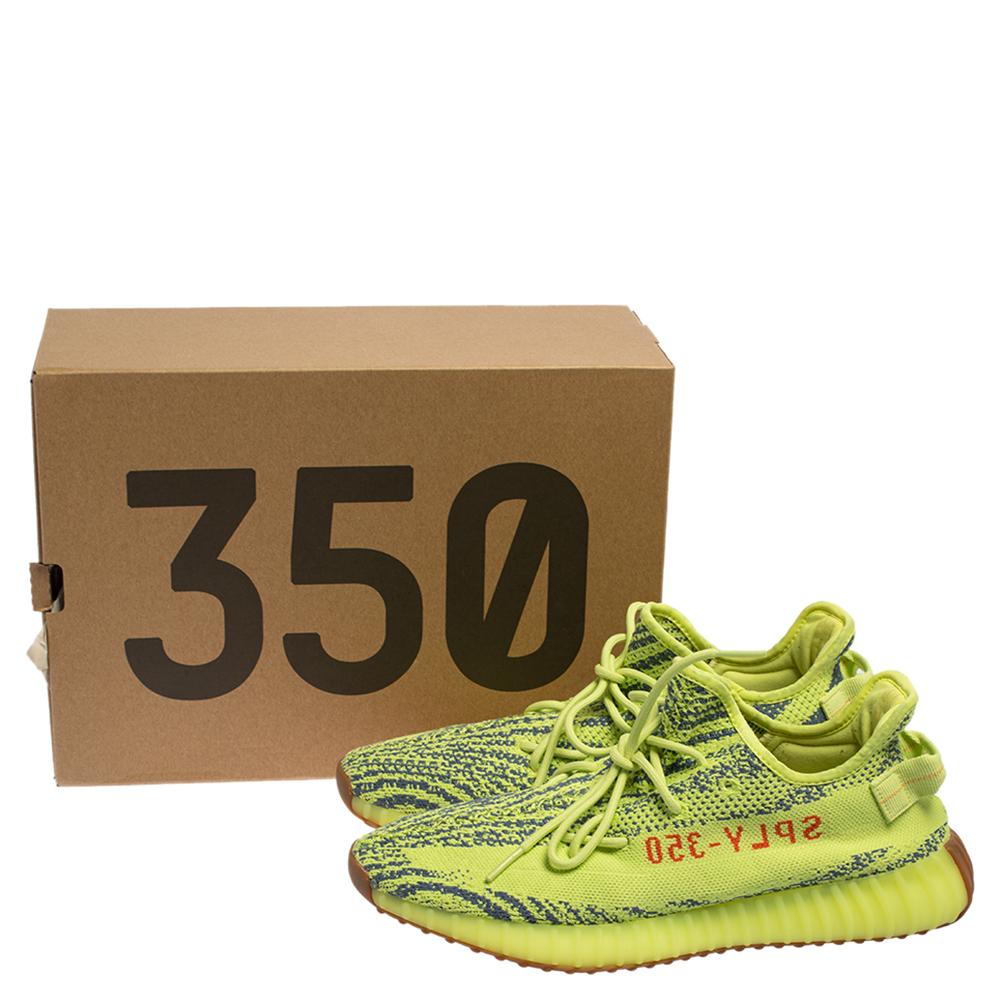 Yeezy x Adidas Green/Blue Knit Fabric Boost 350 V2 Zebra Sneakers Size 47  1/3 at 1stDibs