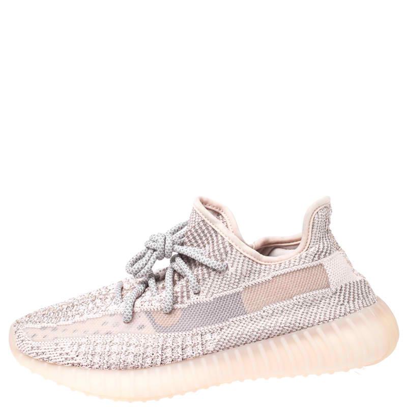 White Yeezy x Adidas Light Pink/Grey Knit Fabric Non-Reflective Sneakers Size 39.5
