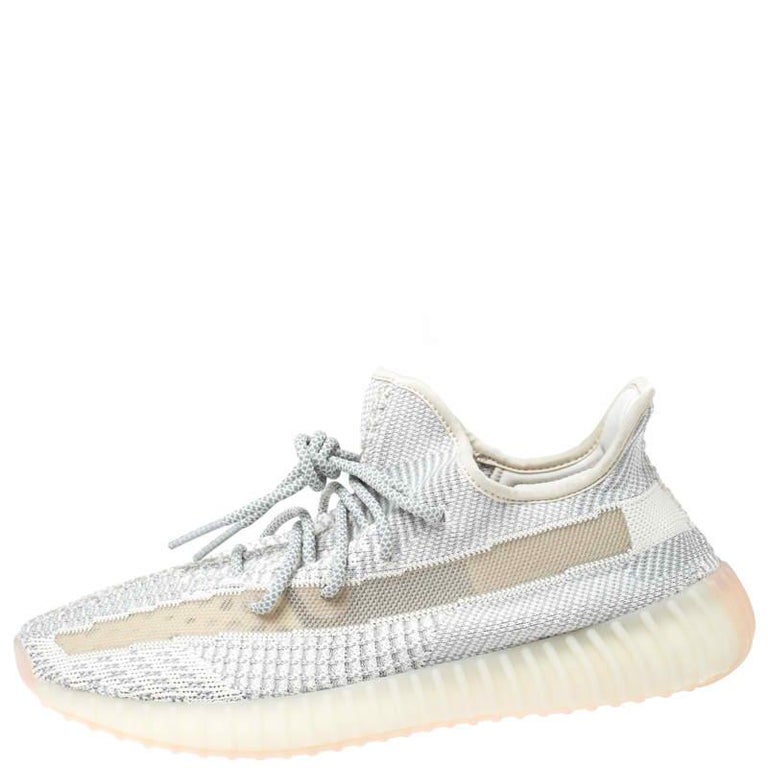 Yeezy x Adidas White/Grey Knit Fabric Boost Non-Reflective Sneakers ...