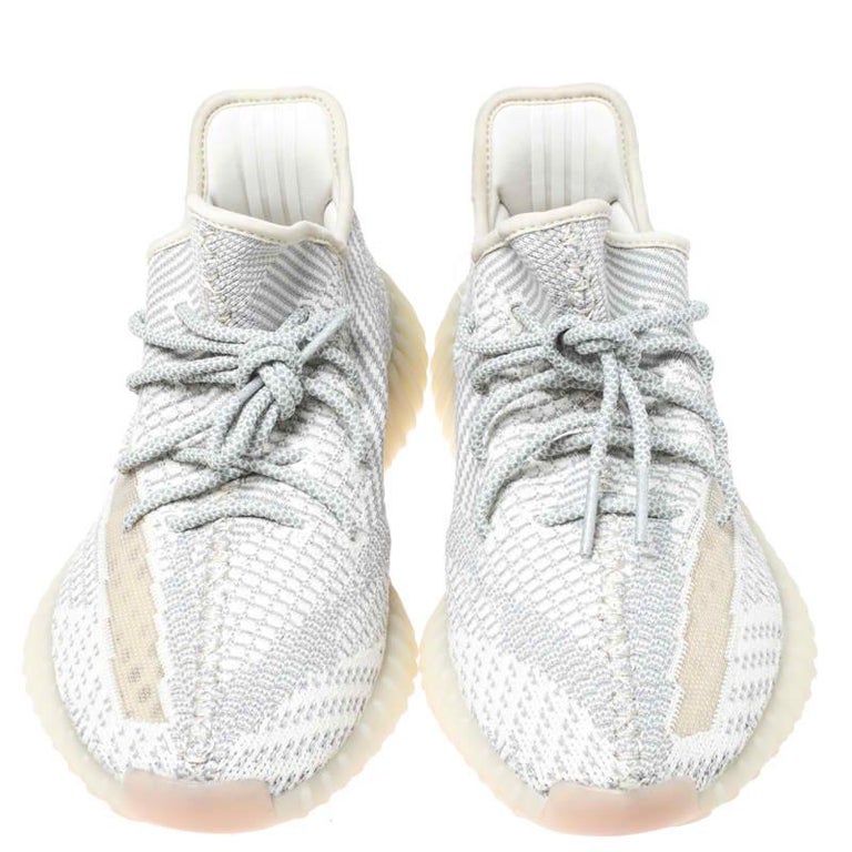 Yeezy x Adidas White/Grey Knit Fabric Boost Non-Reflective Sneakers ...