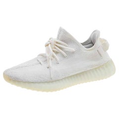 Yeezy x Adidas White Knit Fabric Boost 350 V2 Triple White Sneakers Size 43 1/3