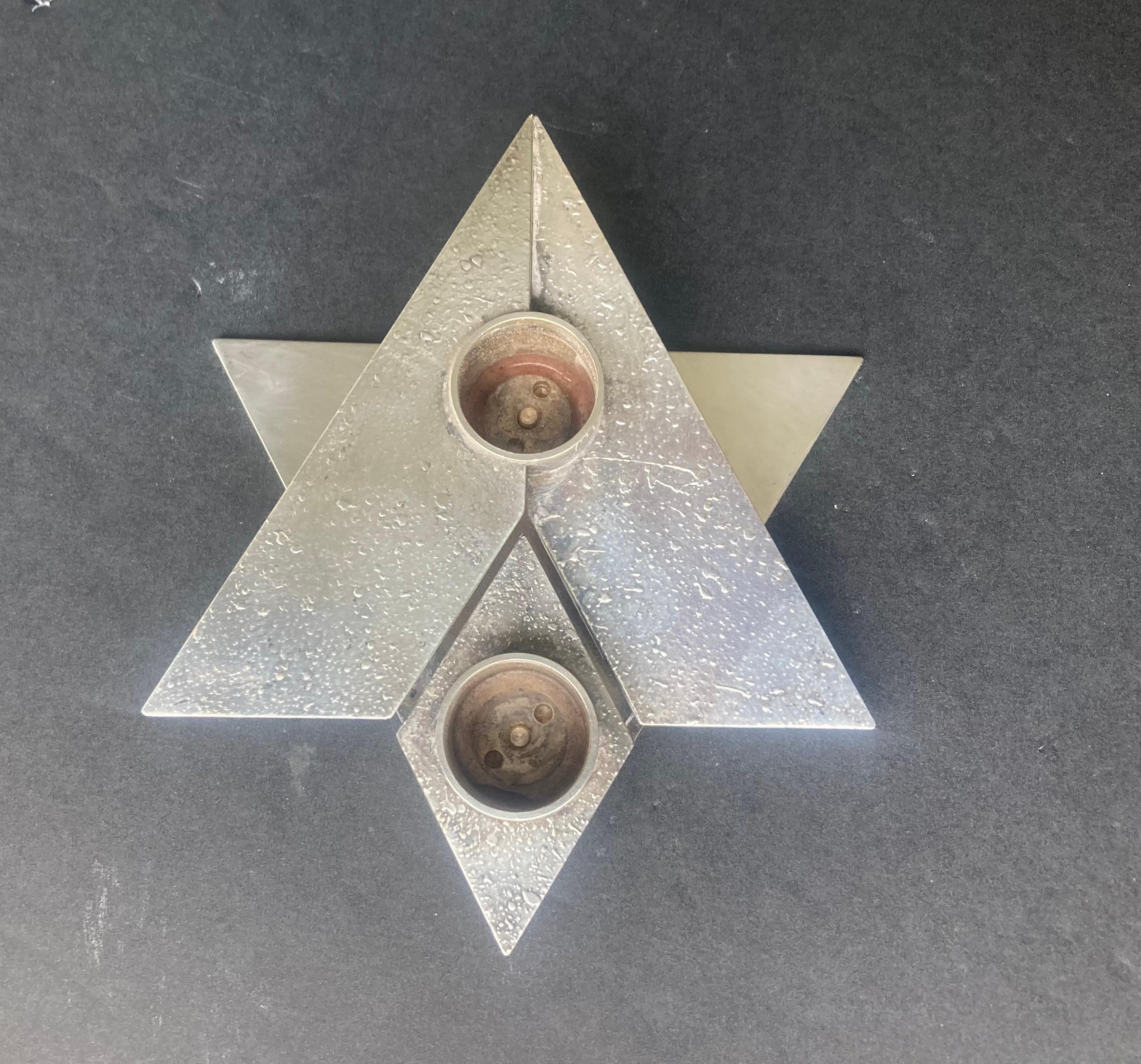 Late 20th Century Yehia Yemini Silver Plate Candleholder, Bezalel School, Jerusalem Signed For Sale